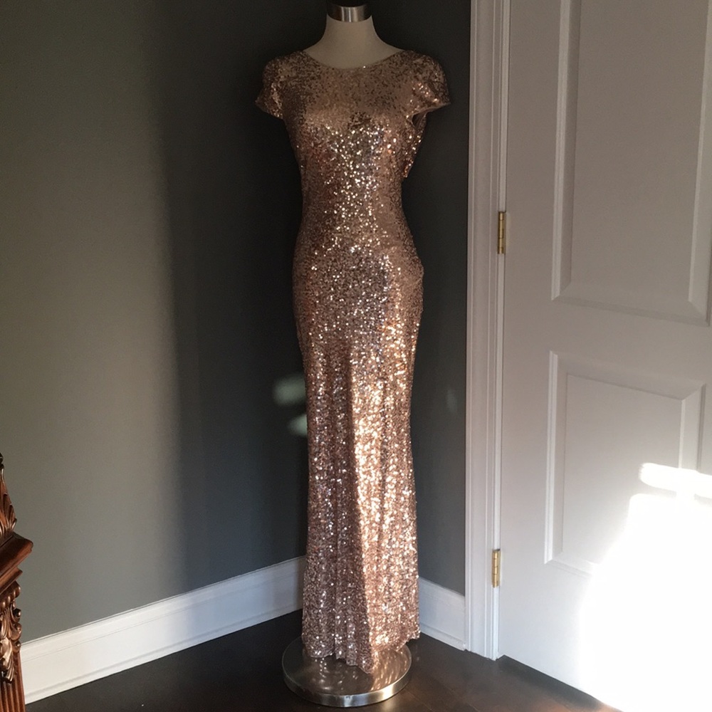 Badgley Mischka Cowl Back Rose Gold Sheath